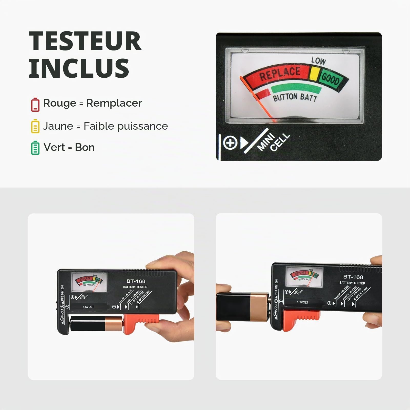 Boîte de rangement pour 180 piles AA, AAA, C, D, 9 V, piles bouton (gris)