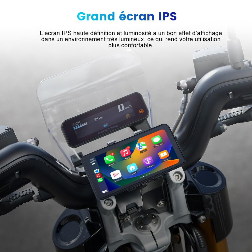 AWESAFE Moto CarPlay & Android Auto avec GPS, écran 6,25" étanche IPX8, caméra DVR 2K, AHD 1080P arrière, capteur de Pression intégré, enregistreur de Trajet, Bluetooth