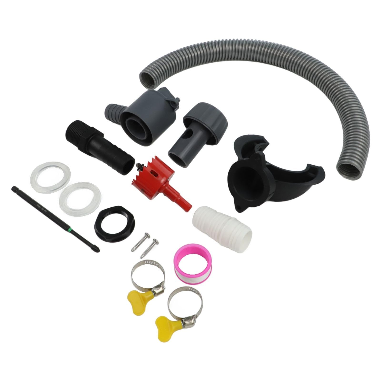 Kit deviatore per collettore acqua piovana da 115 mm, sistema di risparmio idrico da giardino in plastica con tubo e fissaggi per irrigazione del prato, grigio