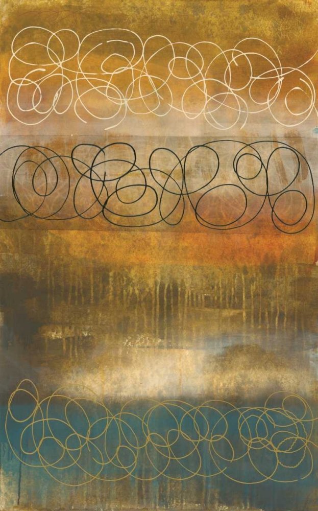 ART-PRINT-on-matte-paper-220gr- Evening Elegance I Lee Jeni - Abstract vertical Image brown blue abstract swiggles squiggles wash painte Fine art Print 55_X_34_in