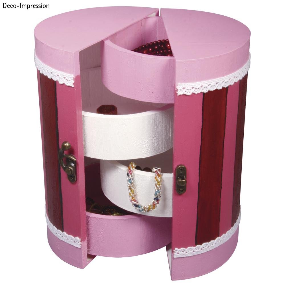 Rayher Colonne à bijoux « Milano » en bois, ø 15cm, hauteur 21cm, pliable, couleur naturelle, 4 compartiments pour bijoux et autres rangements de bijoux, 62407000