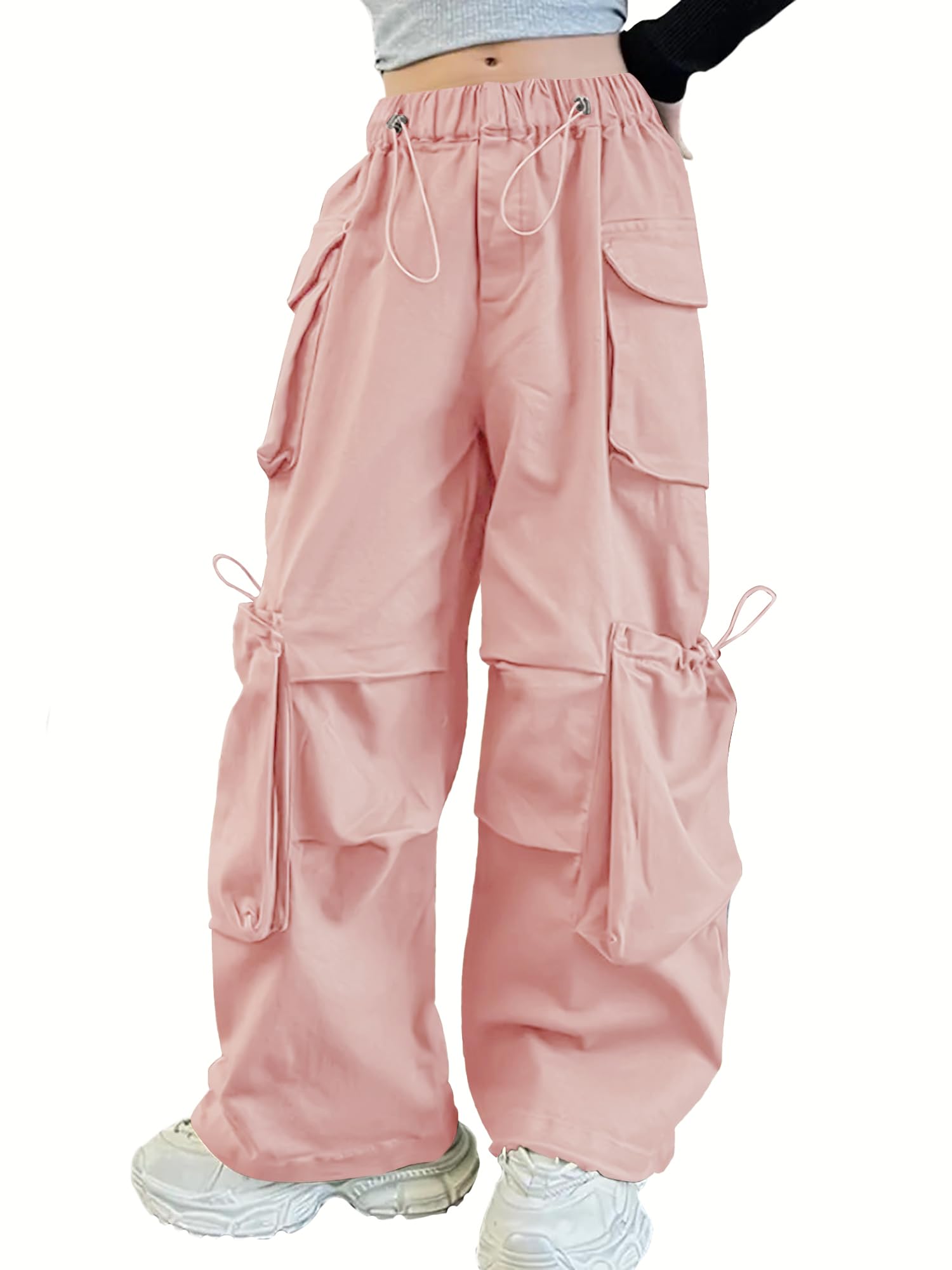 Girls Cargo Pants Wide-Leg Straight Streetwear, 6-14 Years