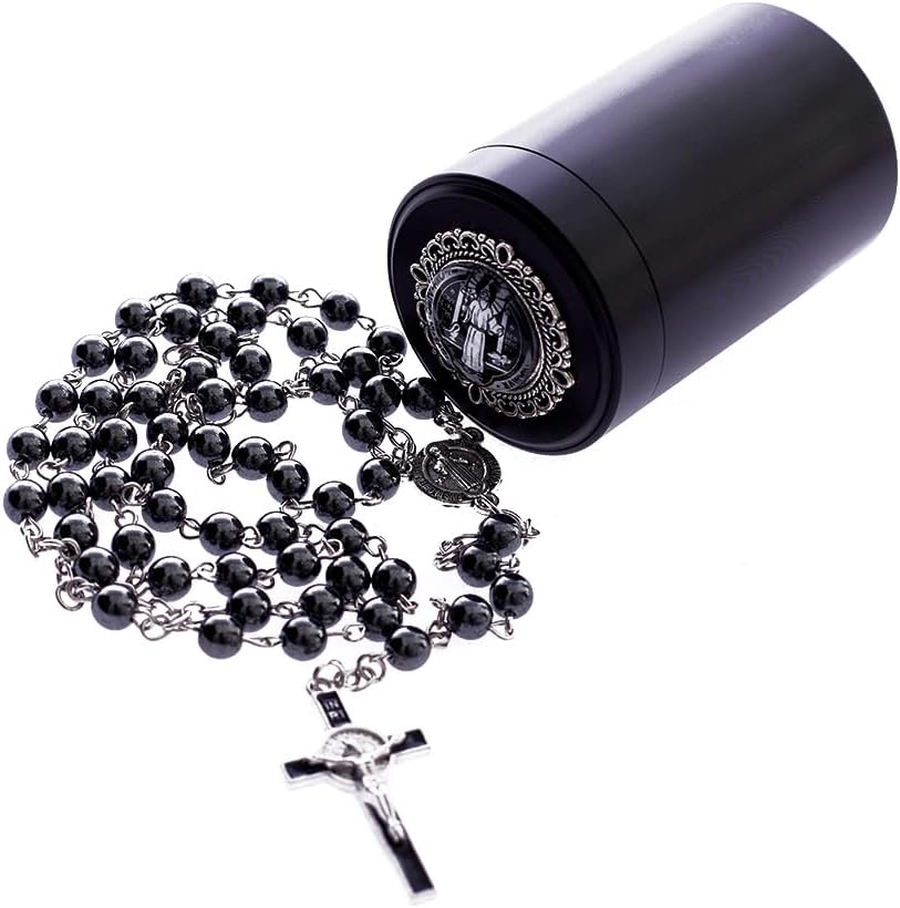 6mm Rosary Beads with Rosary Box, Black Glass Saint Benedict Necklace, Anglican Prayer Beads Catholic Gifts