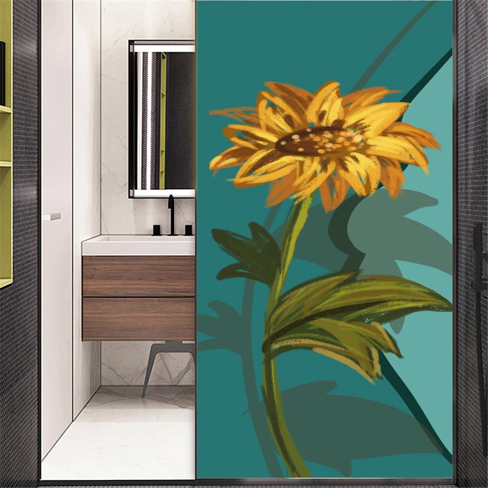 Película de Ventana Película de privacidad for ventana, diseño de girasol, revestimiento de vidrio decorativo, pegatinas de ventana esmeriladas adhesivas estáticas sin pegamento for decoración del hog