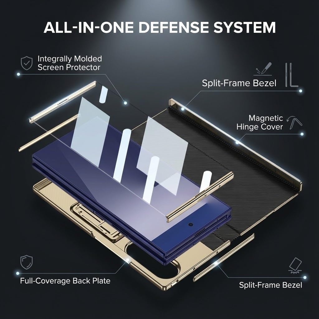 Case for Samsung Galaxy Z Trifold, Electroplated Leather Full-Cover Flip Cover with Magnetic Hinge Guard, Built-in Screen Protector, Dual-Folding Stand, Business Texture(Black)