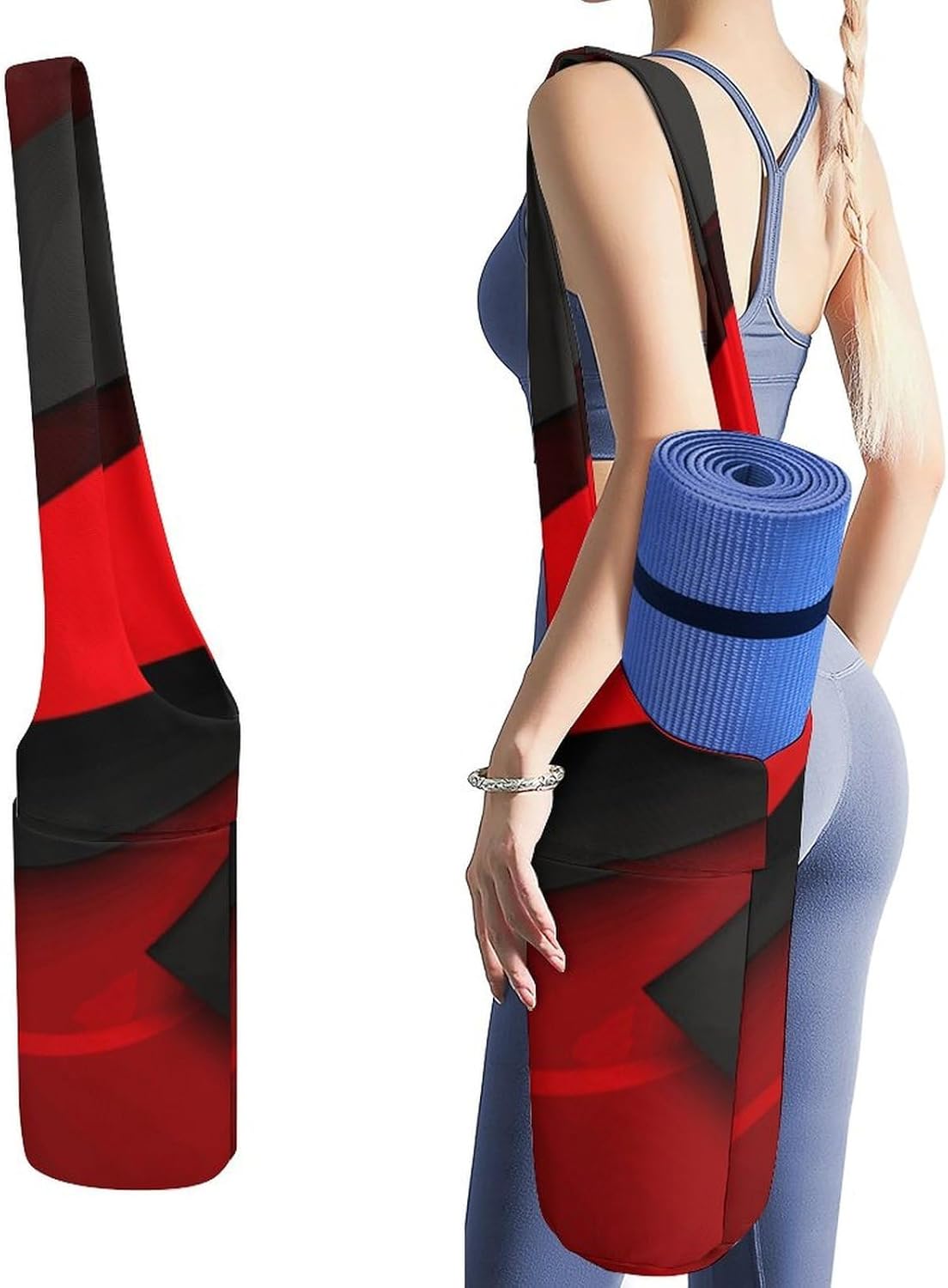 Red Black Yoga Mat Bag Yoga Backpack Multi Pocket Exercise Yoga Mat Carrier Multi-Functional Storage Bag for Pilates Beach Travel And Everyday Use