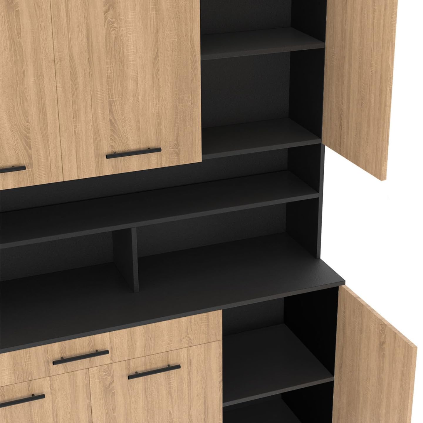 IDMarket - Buffet de Cuisine 120 cm CINA Noir et façon hêtre