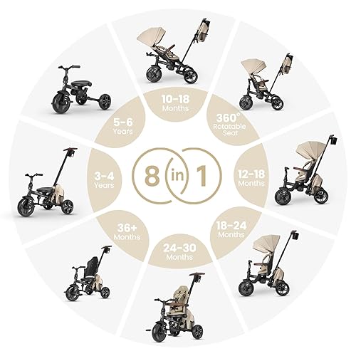 Miniatura 2 de QPlay Cochecito de bicicleta para bebés de 10 meses a 6 años de edad, cochecito plegable 8 en 1 para niños pequeños de 3 a 5 años, triciclo de