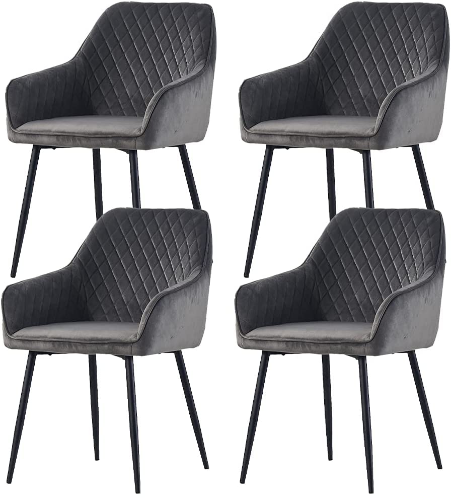 Chaises de salle à manger velours confortables lot de 4 fauteuils gris pour éliminer la fatigue