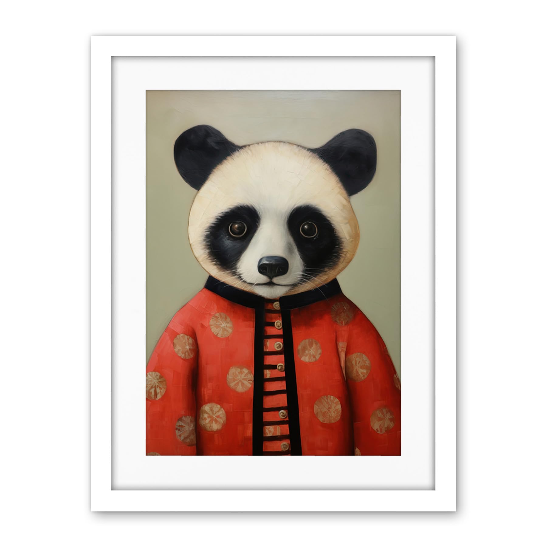 Artery8 Panda Cub in Chinese Uniform Fun Kids Bedroom Artwork Framed Wall Art Print 18X24 Inch