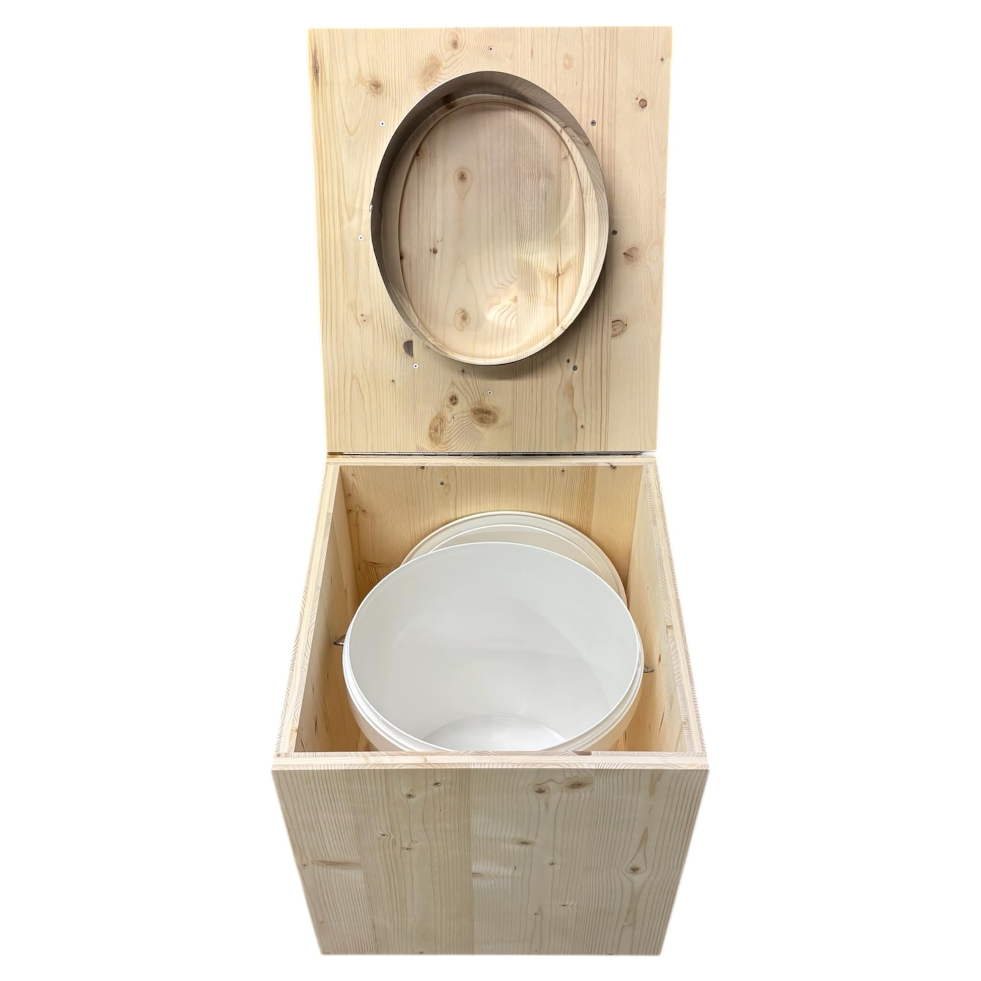 Générique Toilette seche ECO Plus en Bois avec bavette INOX et Seau Plastique - Fabrication Française Artisanale -