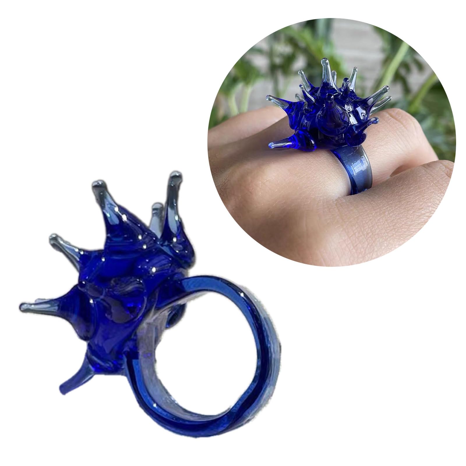 jiingekk Unique Resin Decoration Rings Jewelry Charm Handmade Resin Sea Urchin Ornament Lightweight Marine Creature Themed Rings