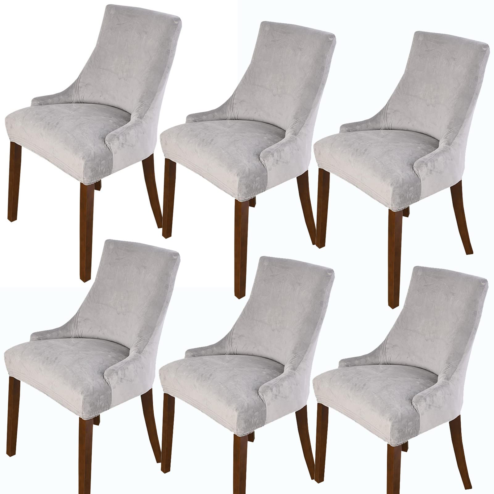 XGANGM Velvet Accent Chair Cover Slipcover With Arms Stretch Curved Wingback Side Dining Room Chair Slipcover set of 4/2/6 Chair Protector for Kitchen Living Home Decor,light grey,6PCS