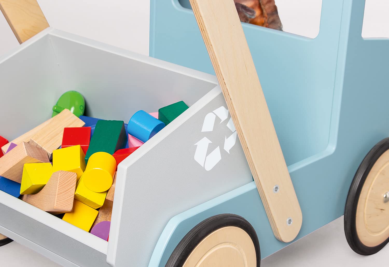 PINOLINO Lauflernwagen Kipplaster Fred, Kinder Lauflernhilfe mit Bremssystem, gummierte Holzräder, blau lackiert