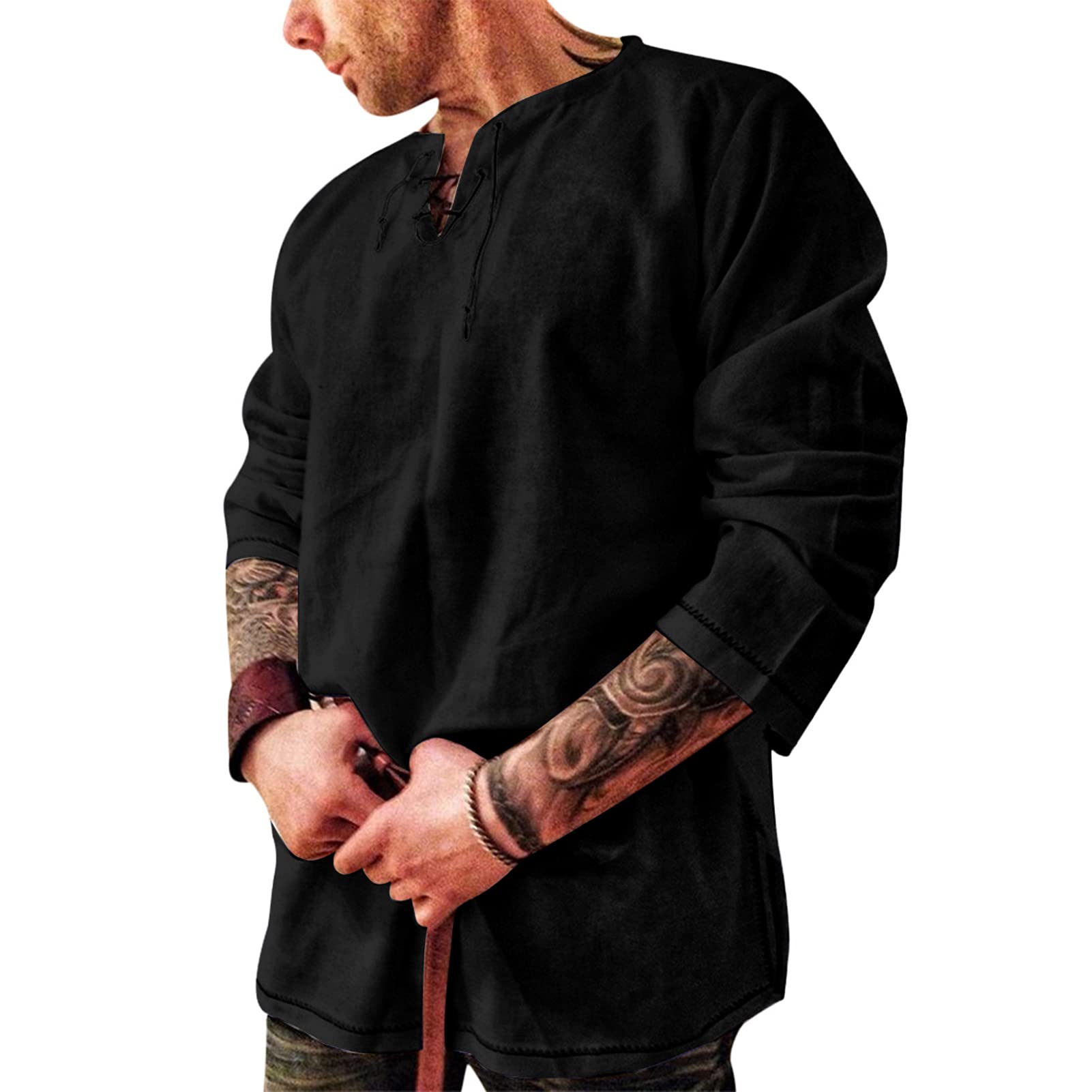 Men's Cotton Shirt Medieval Viking Tunic Renaissance Costume 4X-Large Solid Black