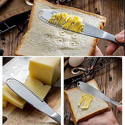 Image of KPNG Stainless Steel Butter Knife - 3 in 1 Butter Spreader Knife, with Serrated Edge and Shredding Slots, Butter Grater Cheese Spreader Slicer,(Color May Vary) (Pack Of-1, Random)