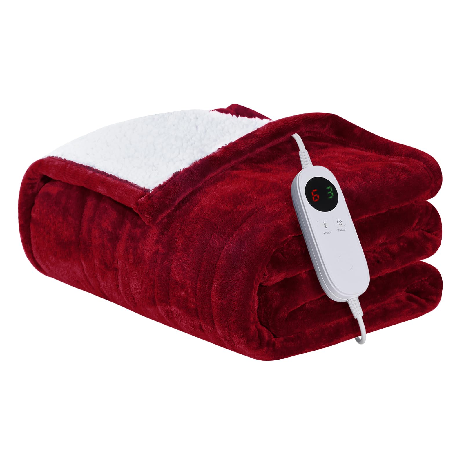 Heated Blanket Sherpa Electric Throw Blanket for Winter,6 Heat Settings Heating Blanket with 9hrs Timer Auto Shut Off,Home Couch,Machine Washable,50"x 60" Red