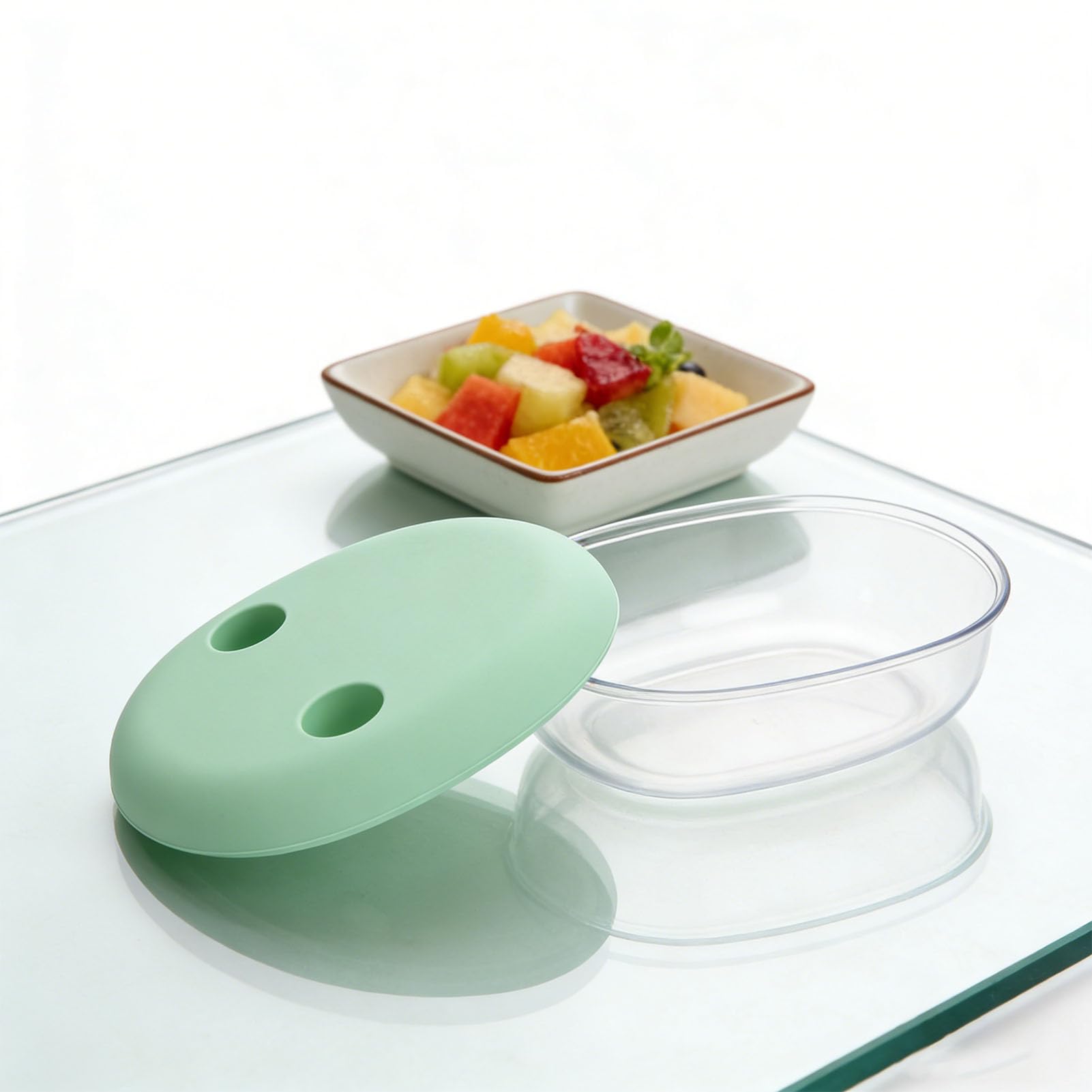 Snack-Fingerbehälter, Snackbox ohne Schmutz mit Auslaufsicherem Verschluss und Wiederverwendbarem Design, Ideal für Unterwegs, in der Schule oder Im Büro.Eingebauter (GREEN)