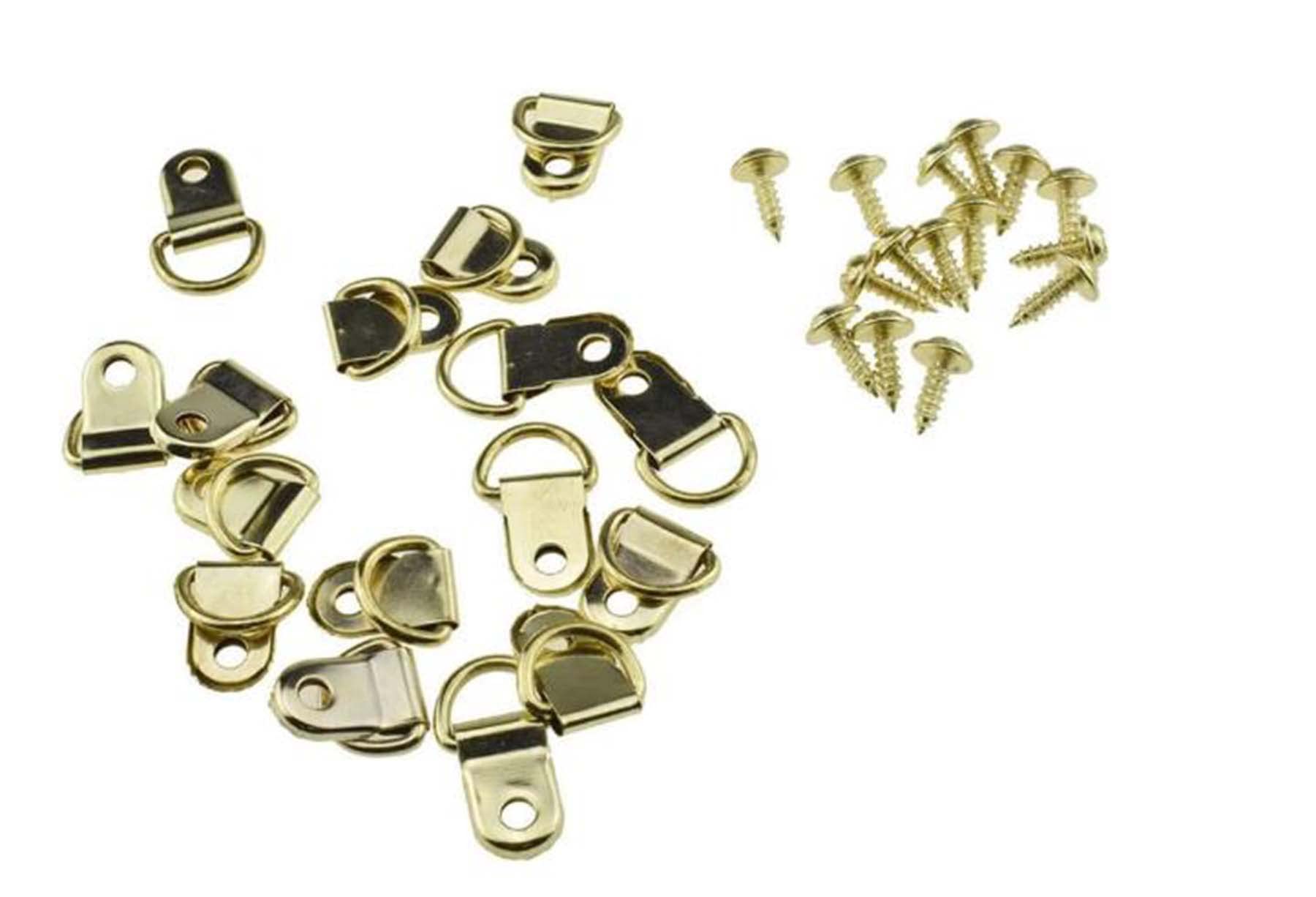 Palmetto Housewares Picture Frame Hangers D-ring 100 Sets, Picture D-Shape Hooks 100PCS (Golden-100), Bright Steel