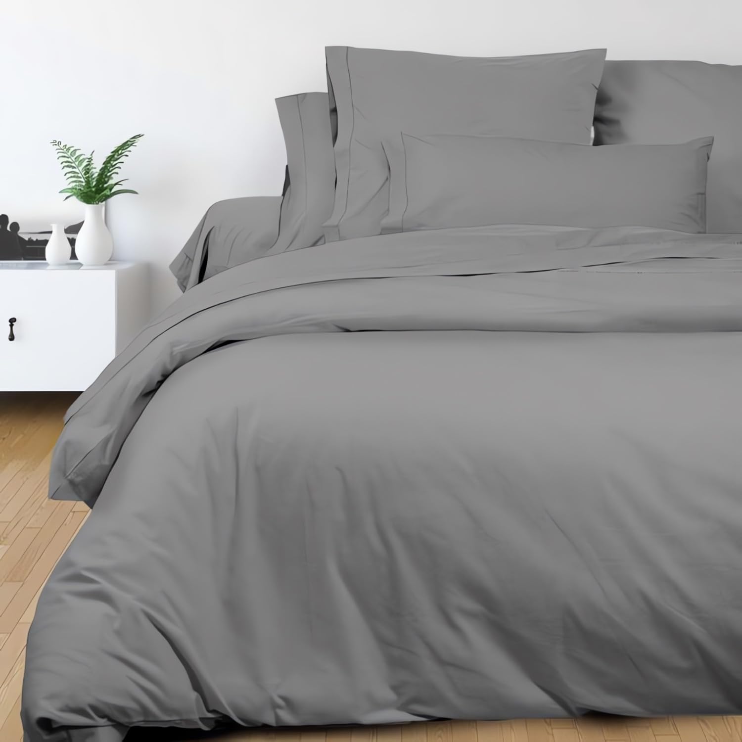 Camille 216013 Camille Bettlaken en Baumwoll-Perkal Baumwolle Grau 300 x 260 cm