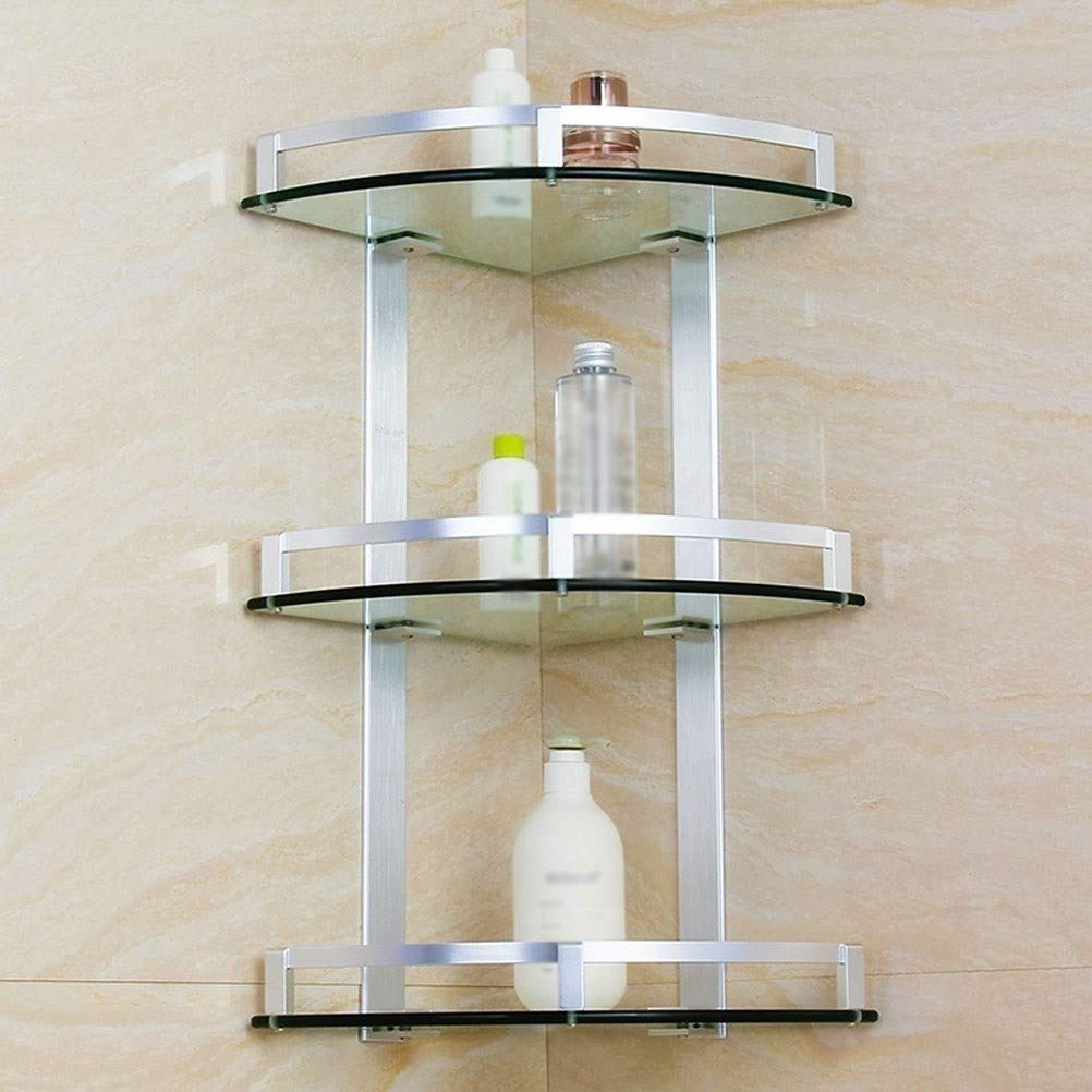 Estantes de baño Esquina de Vidrio Templado Montado en la Pared Organizador de Ducha de 3 Niveles Orificios de Montaje de 6 mm Instalación Perforadora 280 mm