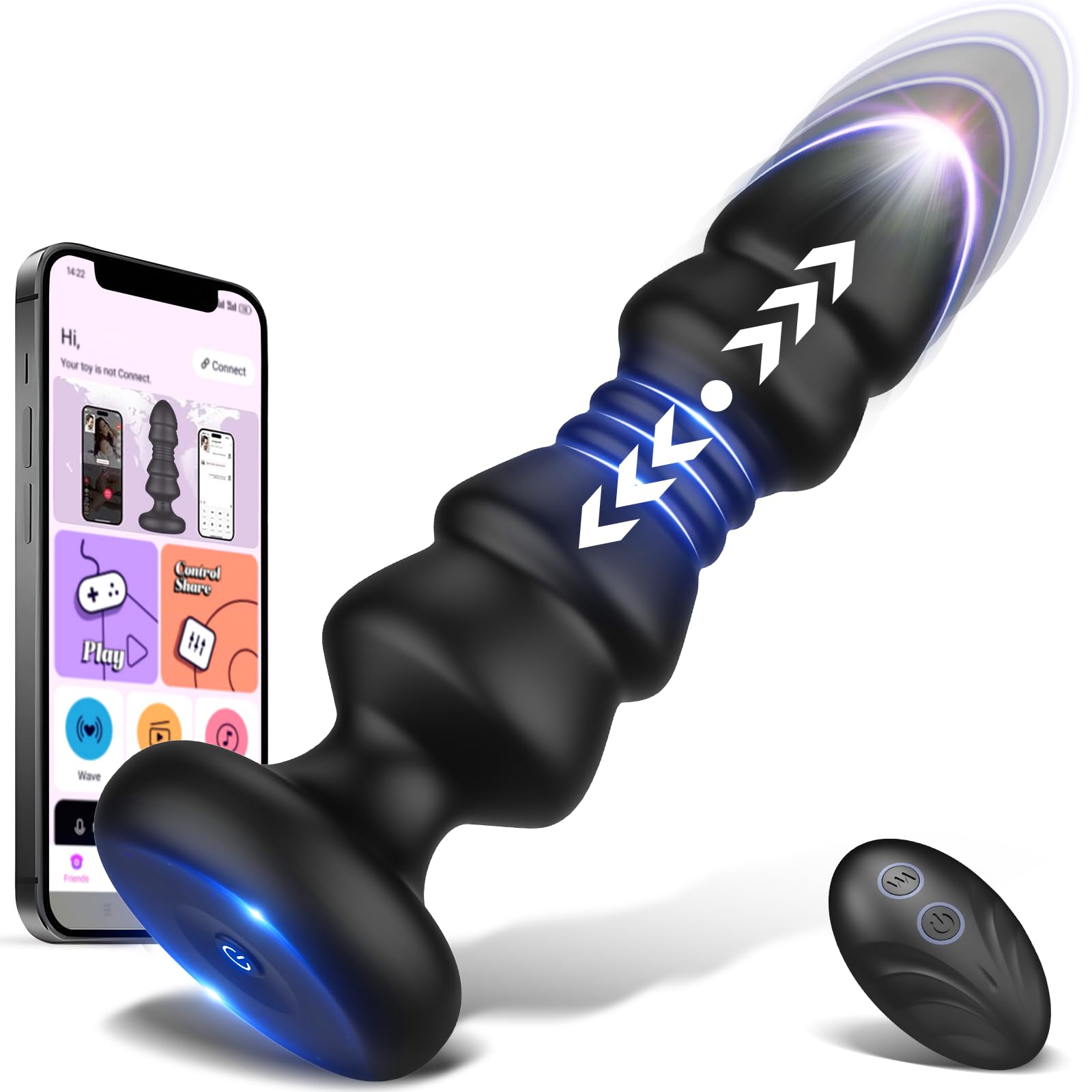 Giocattoli sessuali anali con spinte - Giocattoli anali con APP, telecomando, vibratore per punto G, palline anali con 12 massaggiatori prostatici vibranti e a spinta