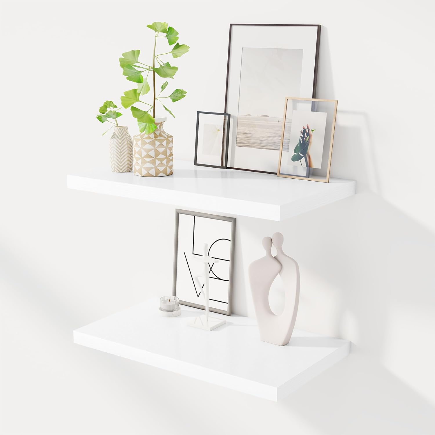 24" floating shelves for wall, 12" deep slim white floating shelves, wall-mounted shelves for bedroom, living room, kitchen, bathroom - set of 2 white 24"w x 11.6"d, set of 2