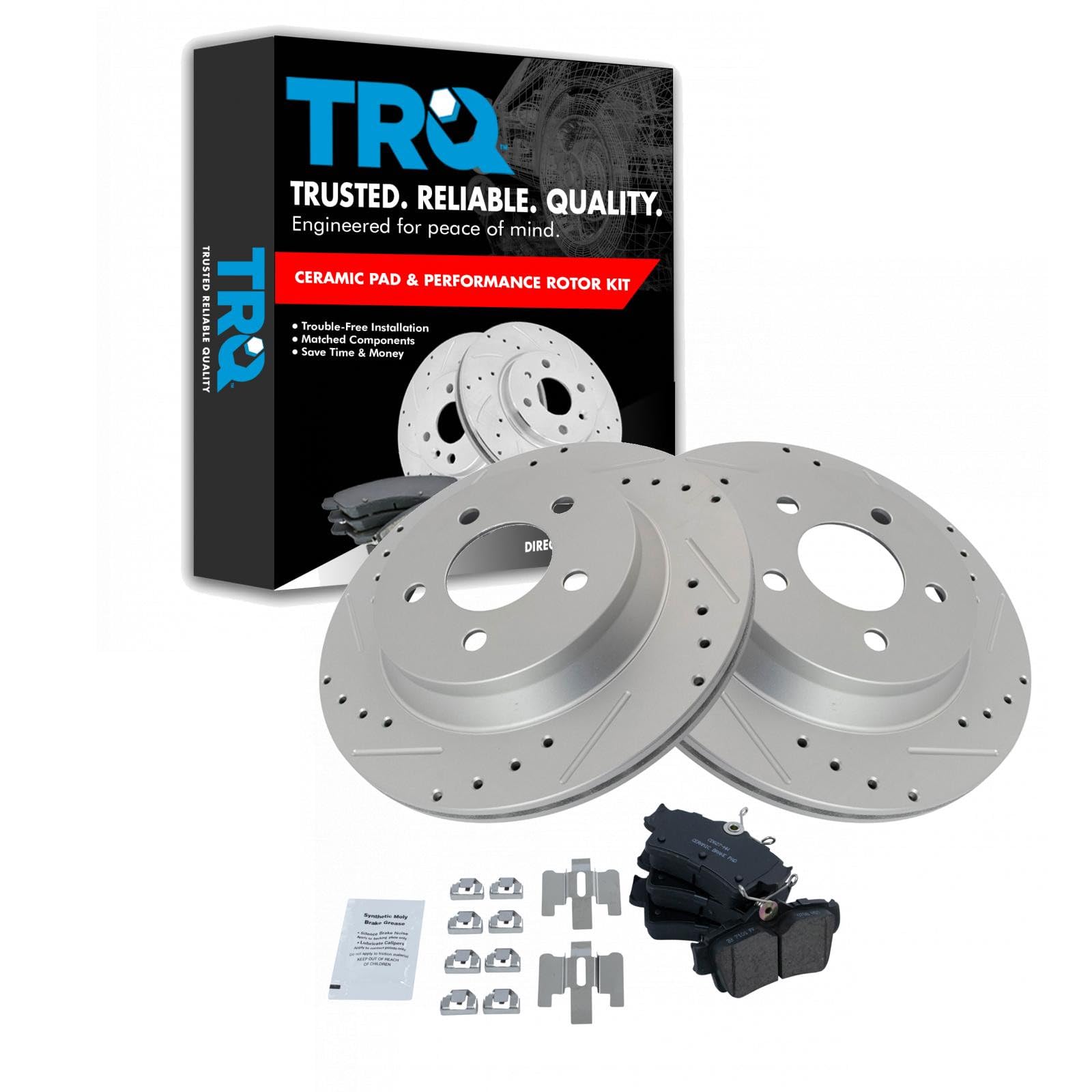 TRQ Performance Rear Brake Pad and Rotor Set Ceramic Vented G Coated Rotors Compatible with 1994-2004 Ford Mustang
