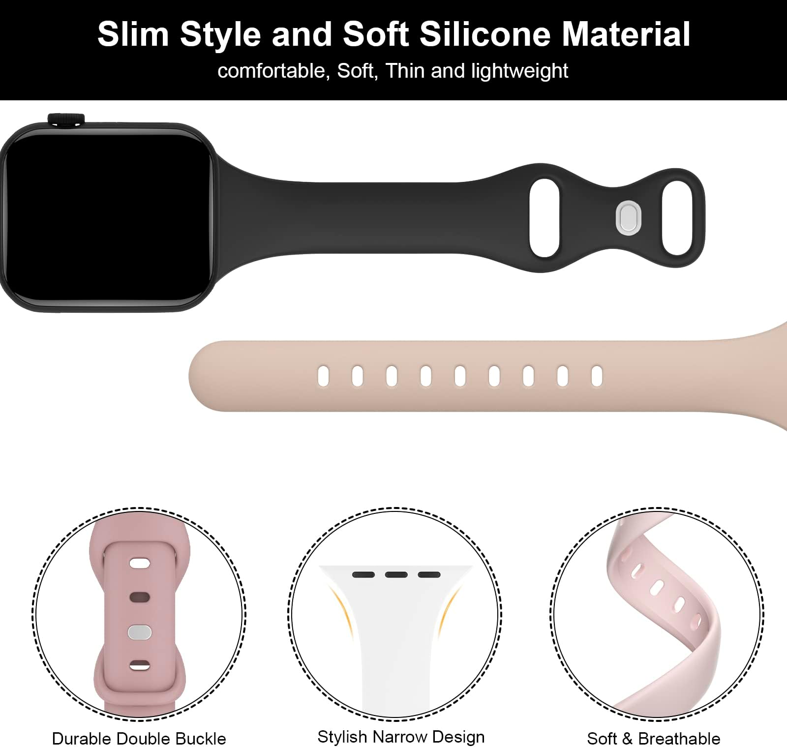 5 Pack Silicone Slim Bands Compatible with Apple Watch Band 38mm 42mm 40mm 44mm 41mm 45mm 46mm 49mm, Soft Narrow Sport Thin Strap for iWatch Ultra 3 2 1 Series 11/10/9/8/7/SE/6/5/4 Women Men