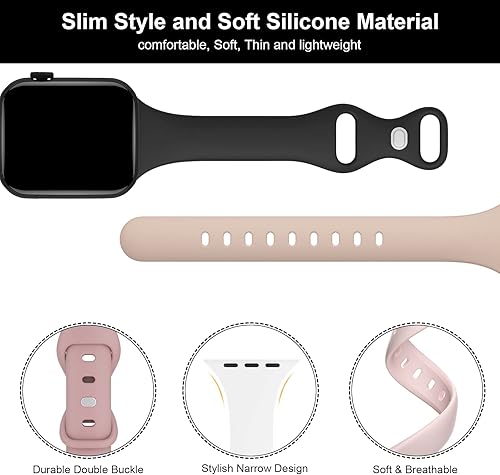 Miniatura 2 de TSAAGAN Paquete de 5 correas delgadas de silicona compatibles con Apple Watch de 1.496 pulgadas, 1.575 pulgadas, 1.654 pulgadas, 1.732 pulgadas,