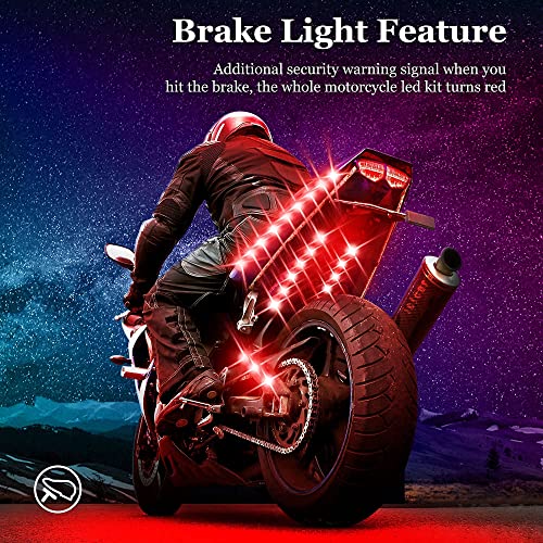 Image of Motorcycle LED Underglow Kit, icicar 12 Pcs APP /RF Control Multicolor Motorcycle LED Light Kit with Brake Turn Signal, IP68 Waterproof & Music Sync Ambient Light for Motorcycles
