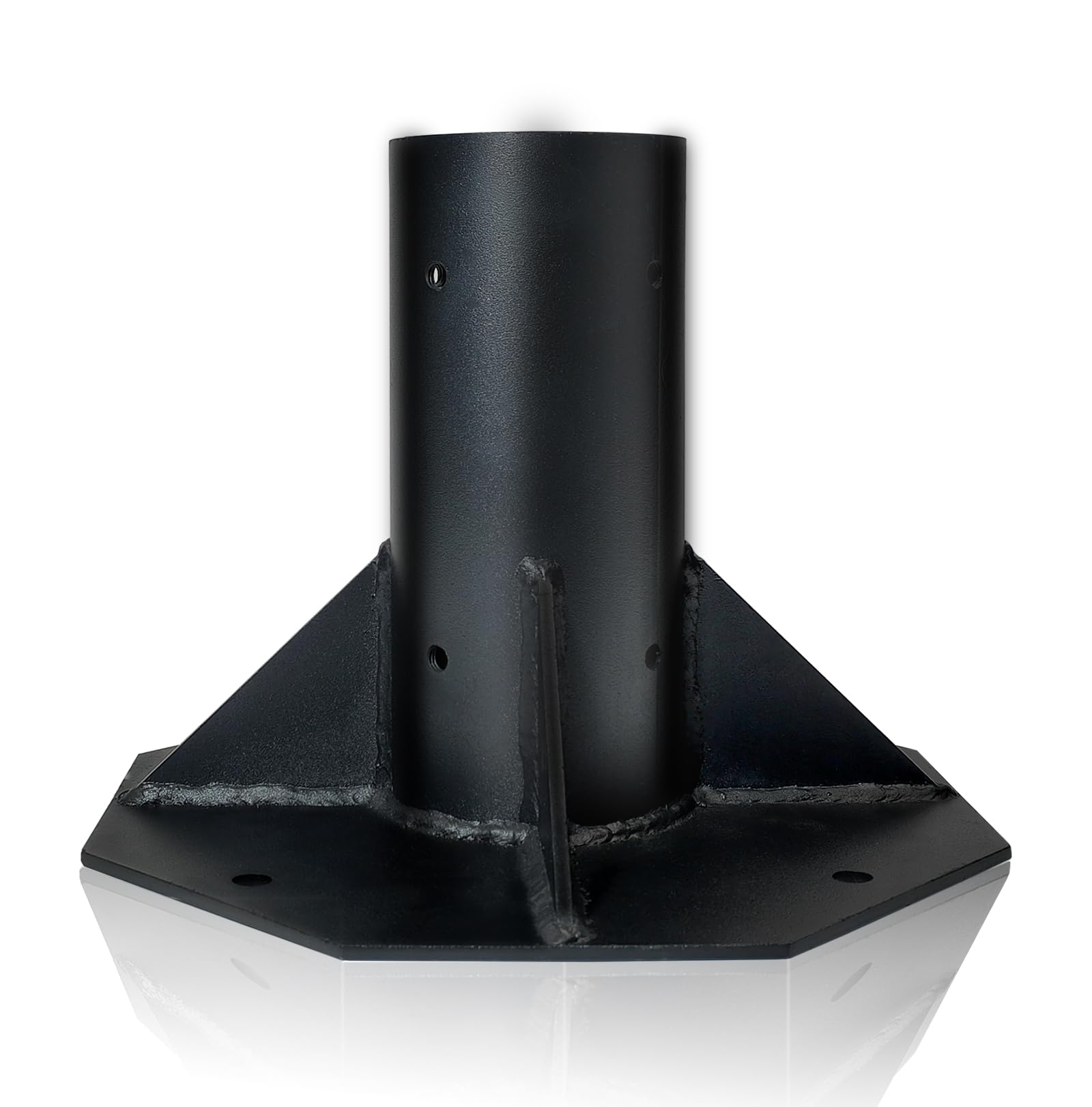 Outdoor Light Post Base for 3 inch Surface Mount Post, Heavy Duty Metal Flange Anchor Base, Black Pier Mount Adapter with Accessories, Used for Patio Outside Deck Yard Home Lawn (10-inch mount base)
