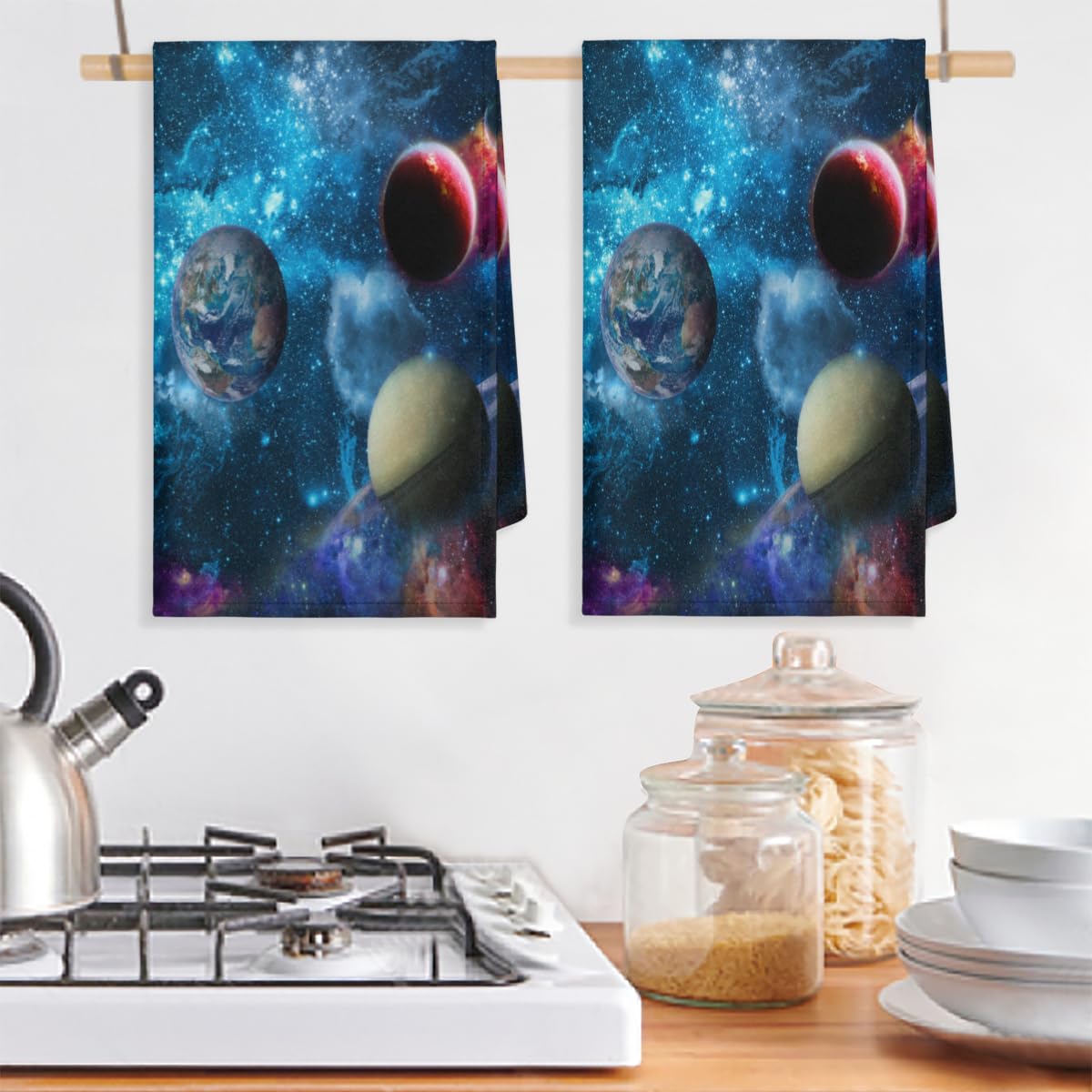 Set di 6 strofinacci da cucina con pianeta galassia universo, asciugamani da cucina morbidi e assorbenti per asciugatura, strofinacci per casa, cucina, catering, ristorante, 45 x 72 cm