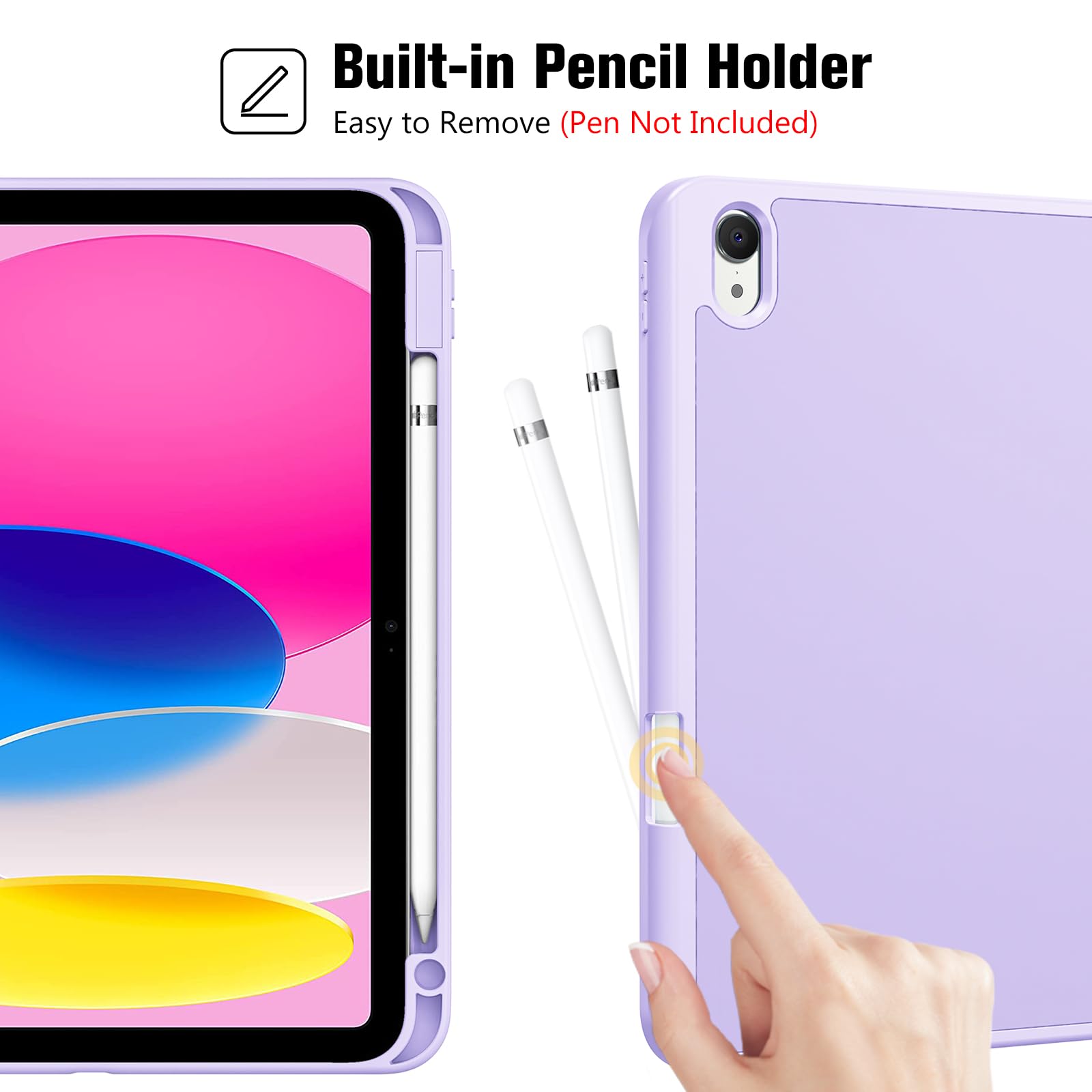 ProCase Cover iPad A16 11 Generazione 11 Pollici 2025 /iPad 10 Generazione 10,9 Pollici 2022 con Portapenna, Custodia iPad (A3354 A3355 A3356 A2696 A2757 A2777) Auto Svegliati/Sonno -Viola
