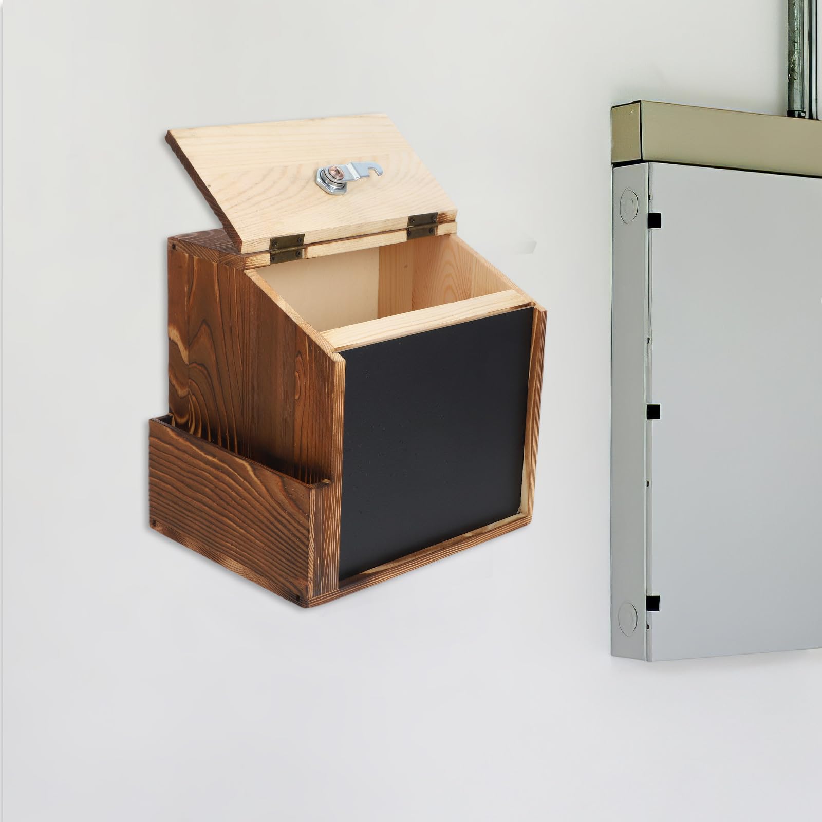 Buzón de Sugerencias con y Tornillos Caja de Donaciones y Pizarra con de Madera con Cerradura para Fácil Instalación para Montaje en Pared en Restaurantes