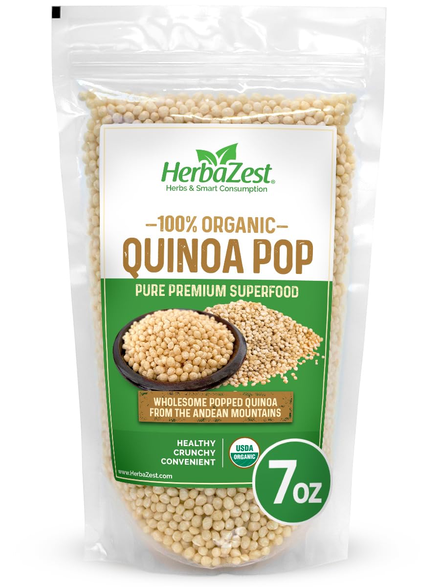 HerbaZest Quinoa Pop Organic – 7 oz – USDA Certified, Vegan & Gluten Free Superfood – Easy to Use with Yogurt & Cereal, Granola & Muesli, Salads, Baked and Non-Baked Goods, and More