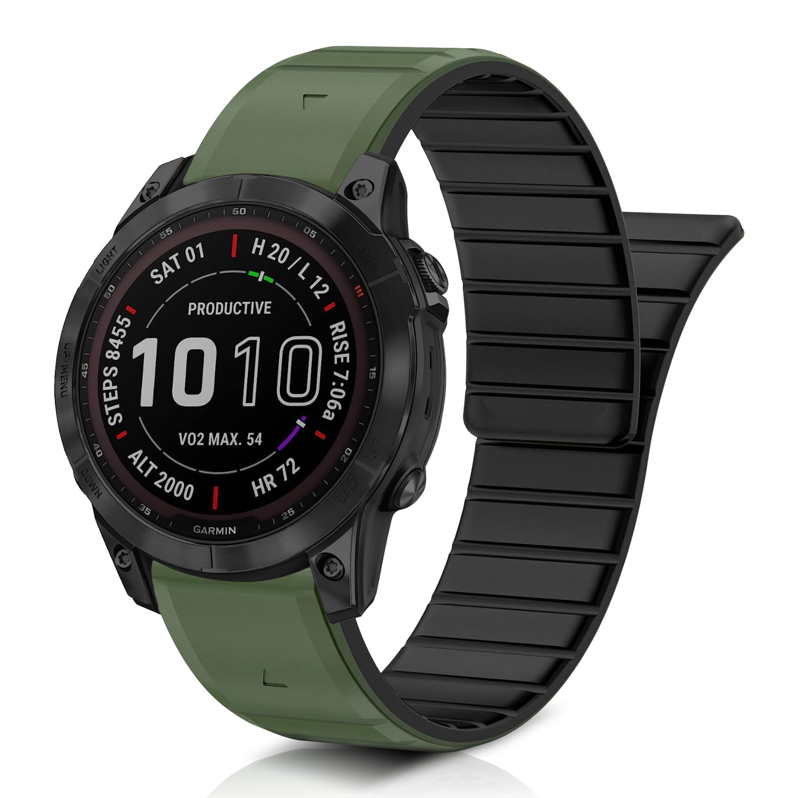 ToVioc Watch Strap for 47mm of Garmin Fenix E/Fenix 8 Pro/Tactix 8/Quatix 8/D2 Mach 2, QuickFit 22 mm Soft Silicone Magnet Replacement Strap for Garmin Quatix 7 Pro/6, Descent G2 - Green & Black