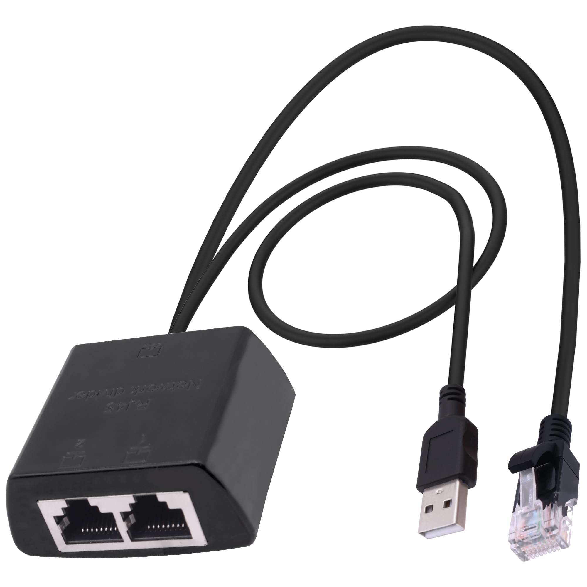CybNemo Ethernet Splitter 1 to 2 RJ45 Network 1 Male to 2 Female Ethernet Adapter Converter 100Mbps High Speed 8P8C LAN Divider with USB Power Supply for Cat5/5e/6/7/8 Cable (1 Male to 2 Female)