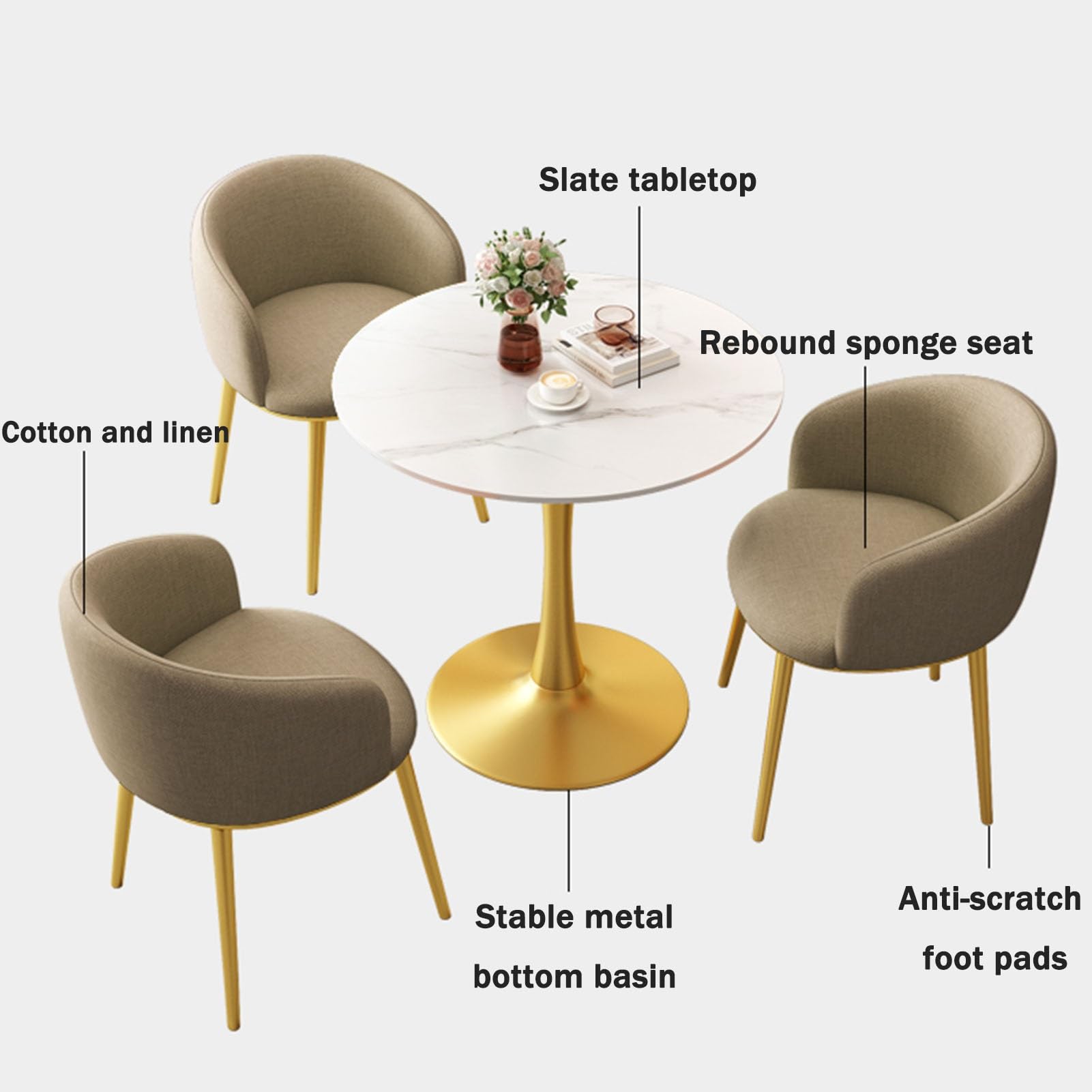 Juego de mesa de comedor redonda y silla, pequeño, para apartamento, comedor, conferencia, recepción, negociación, color amarillo