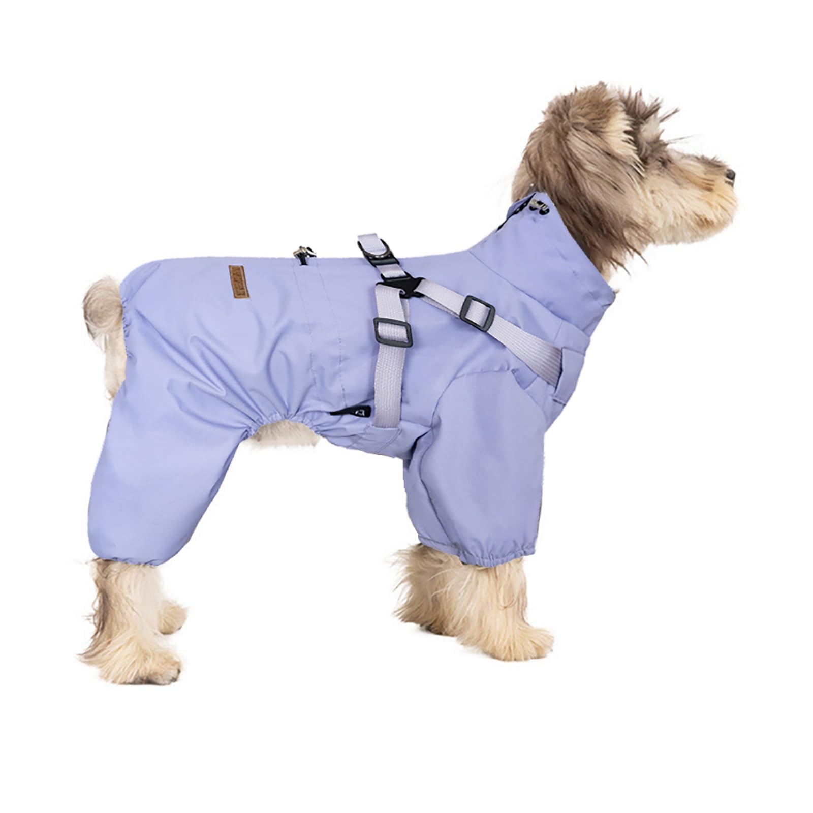 Purple Waterproof Dog Raincoat with Direct Leash Clip-on, Reflective 4-Leg Adjustable Jumpsuit for Small Medium Dogs - 3XL
