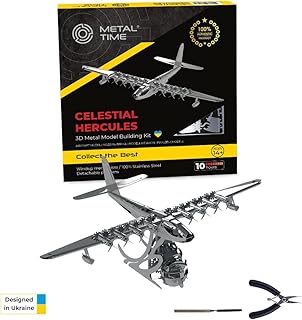 METAL TIME Celestial Hercules, Hughes H-4 Hercules Spruce Goose Model, 3D Metal Model Kits with Windup Mechanism, Flying Model Hercules, Detachable Platform, 170 Pieces.