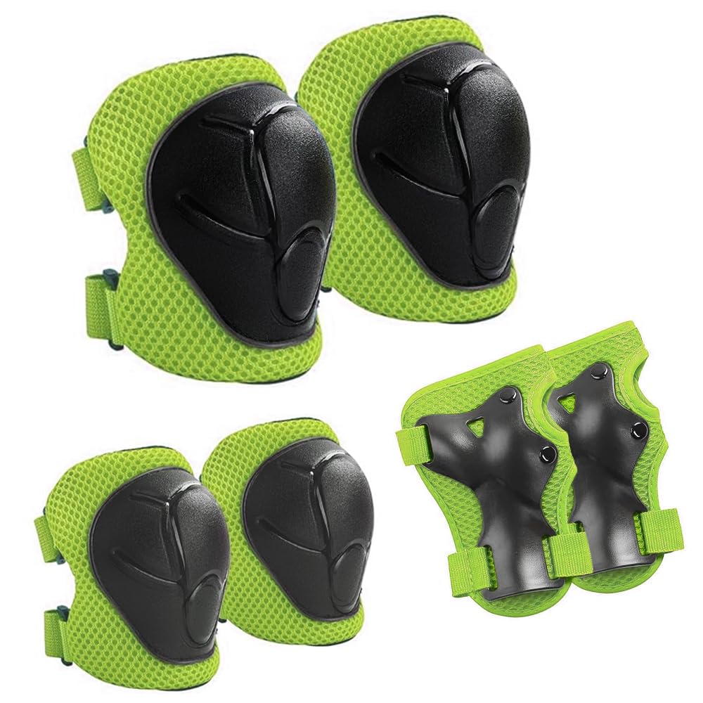 Knieschoner Schoner Set Kinder, Inliner Schützer 6 in 1 Schutzausrüstung für 3-7 Jahre Kinder, Ellenbogenschoner Handgelenkschützern für Skaten Skateboard Roller (Grün)