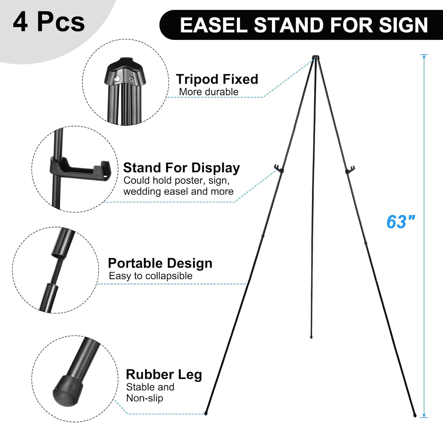 PATIKIL Art Easel Sign Easel Stand, 4 Pack Collapsible Poster Holder Stand Foldable Presentation Floor Easel for Wedding Sign Poster Picture Display Painting Drawing Art Supplies, Black