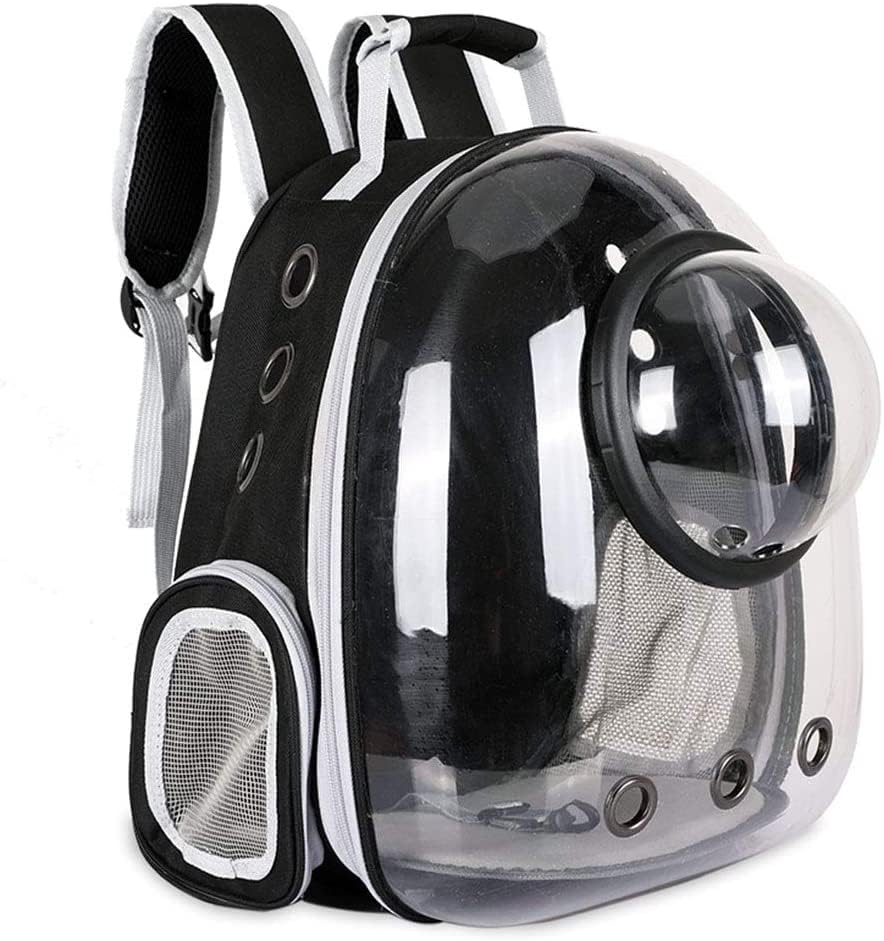 Homecloud Transparent Pet Carrier Backpack - for Travel, Hiking, Designed with Breathable Space, Ventilated, Airline-Approved, Sturdy Pad for Puppies & Cats (32L x 23W x 42H Cm) (Black)