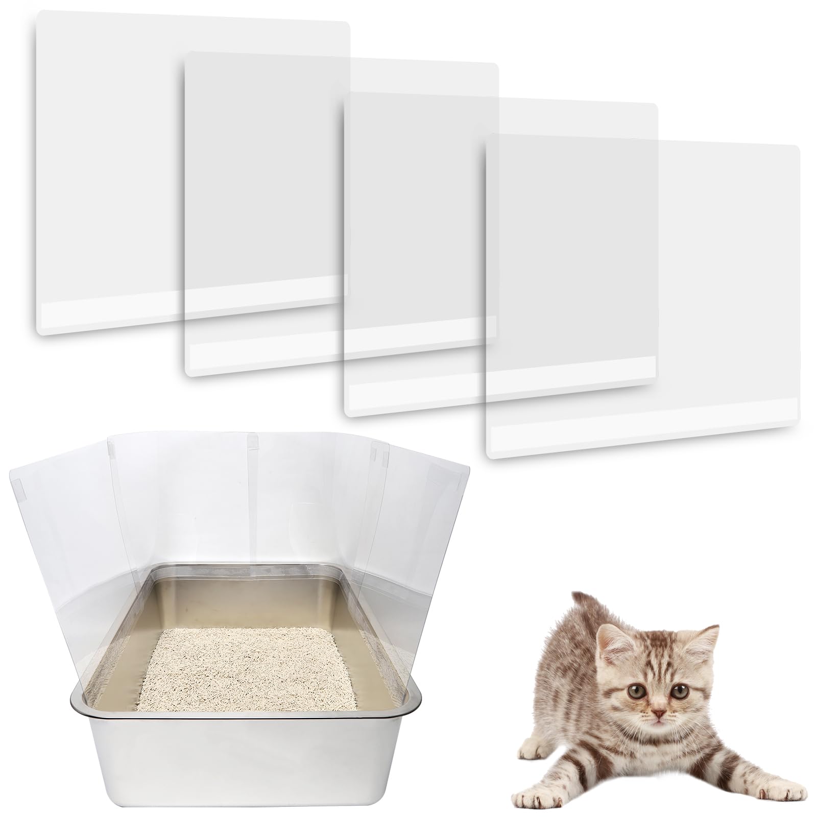 YOILES 3PCS Cat Litter Box Pee Shields,Transparent Easy Clean Splash Guard for Open Top Litter Pan 14.5×11.5in- Litter Box Not Included (3)