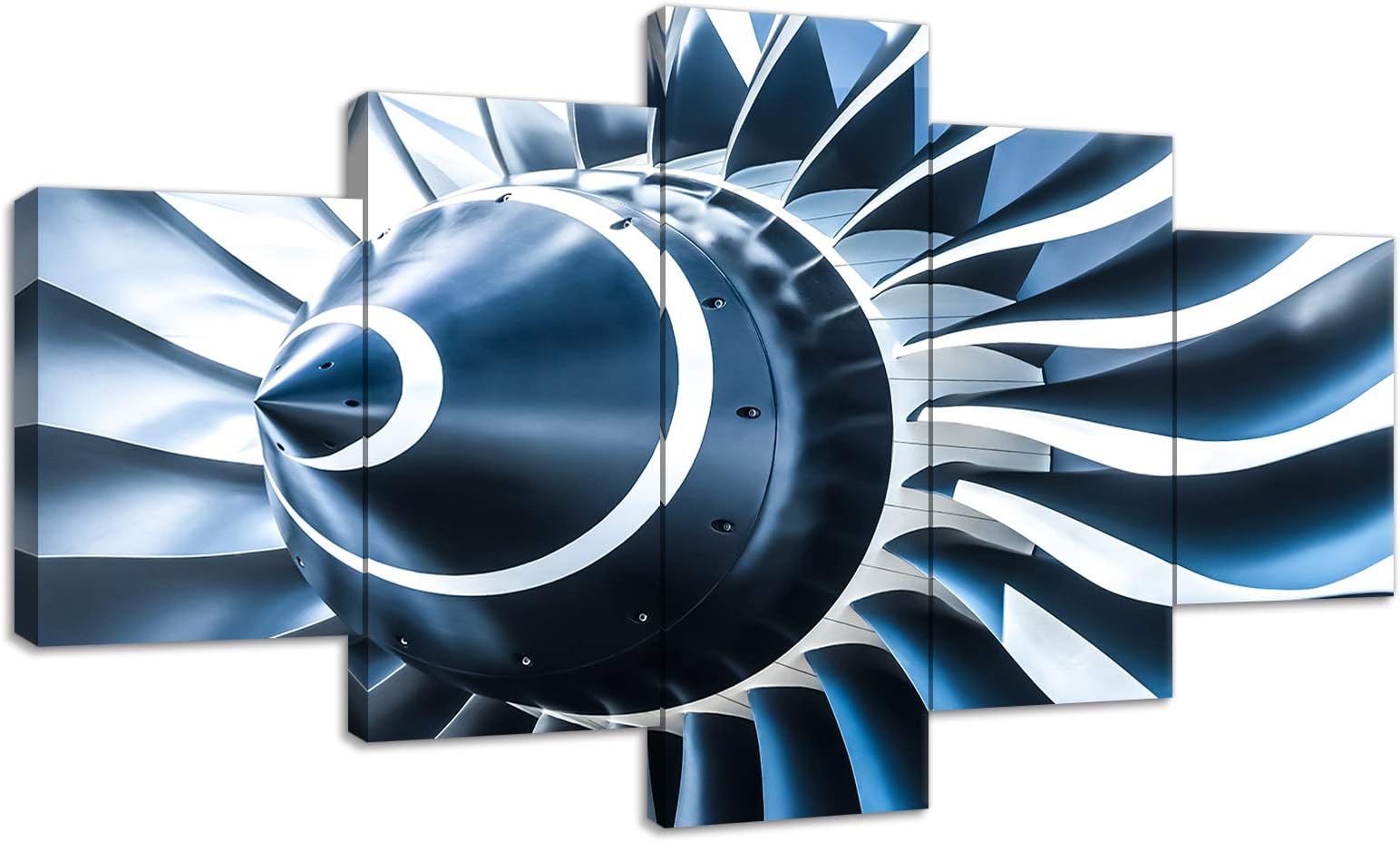 Urttiiyy Propeller Wall Art Airplane Jet Engine Decor Turbine Aircraft Picture Painting Canvas Prints 5 Panel Aircraft Propeller Posters for Living Room Framed Ready to Hang
