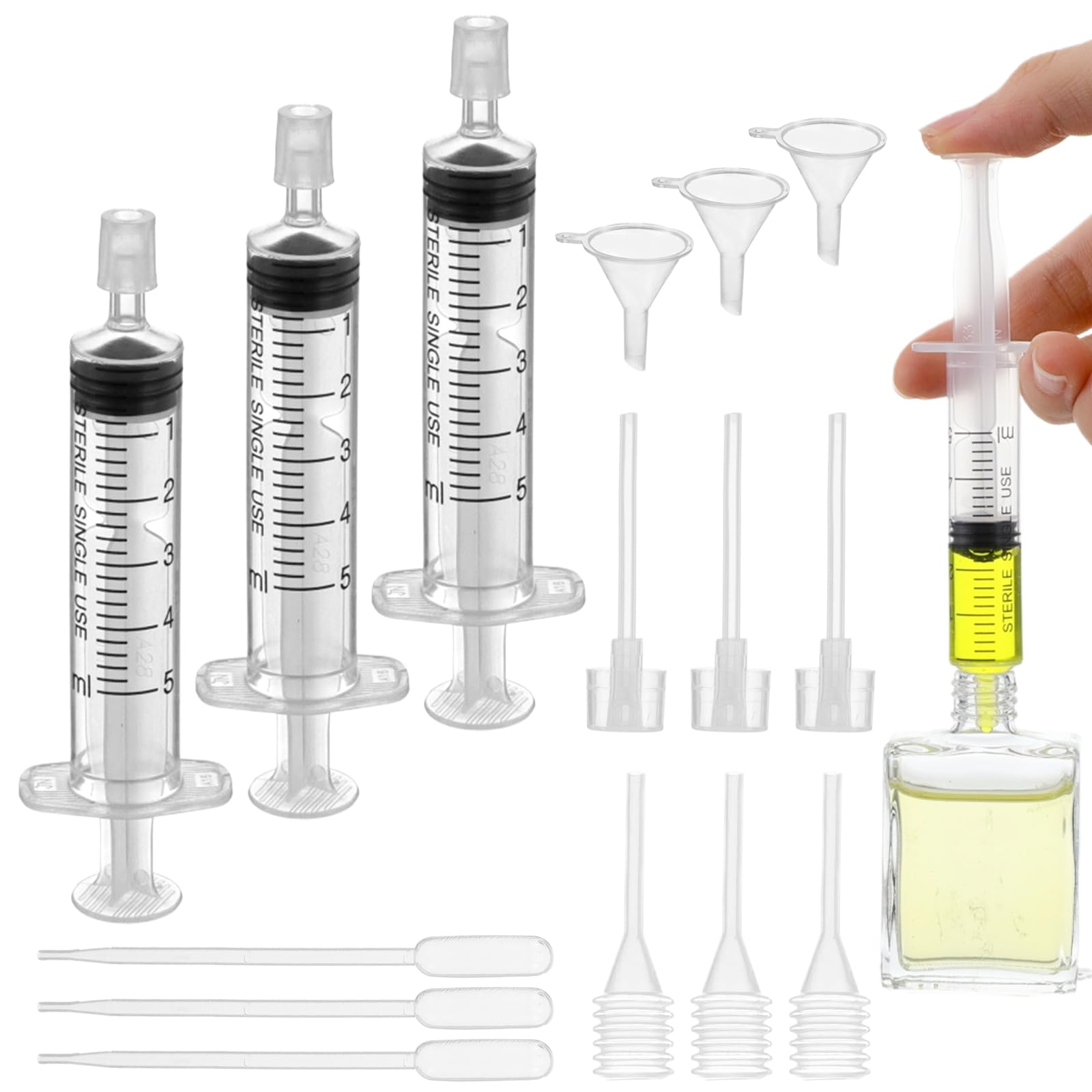 Photo 1 of YBEATY 3 Set Perfume Refill Tool Kit Perfume Decanter Kit Dispenser with Adapter Tools Plastic Syringe Extractor for Liquid Cologne Fragrance Sample Essential Oils Travel Use
