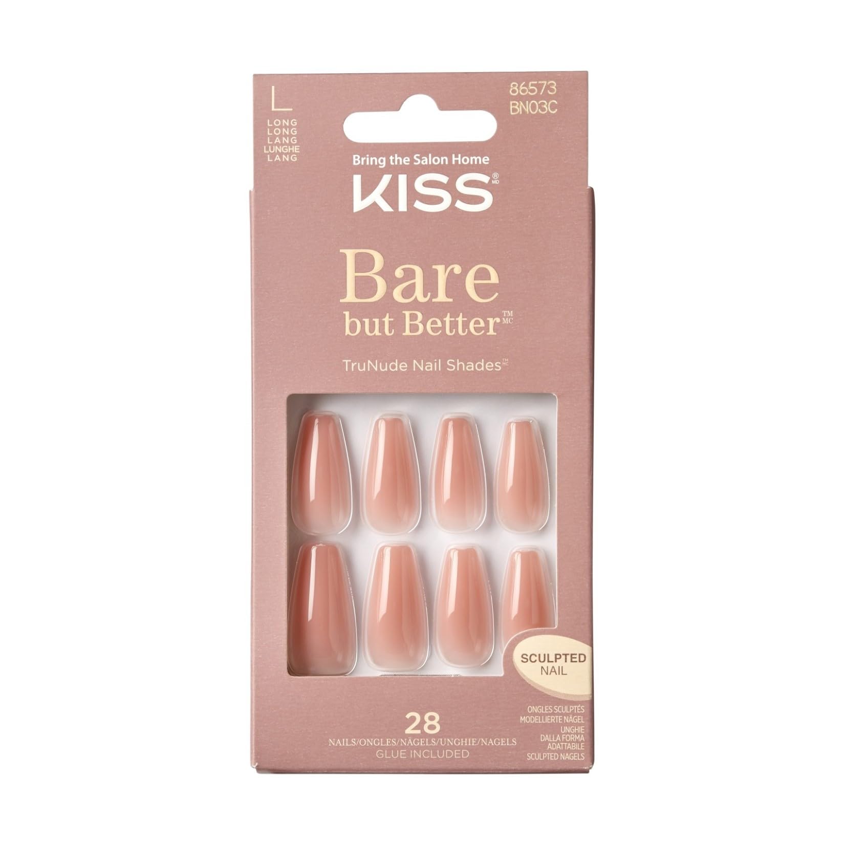 KISSBare But Better TruNude Fake Nails Nude Nail Shades Manicure Set, Nude Glow', 28 Chip Proof, Smudge Proof Glue-On Nails