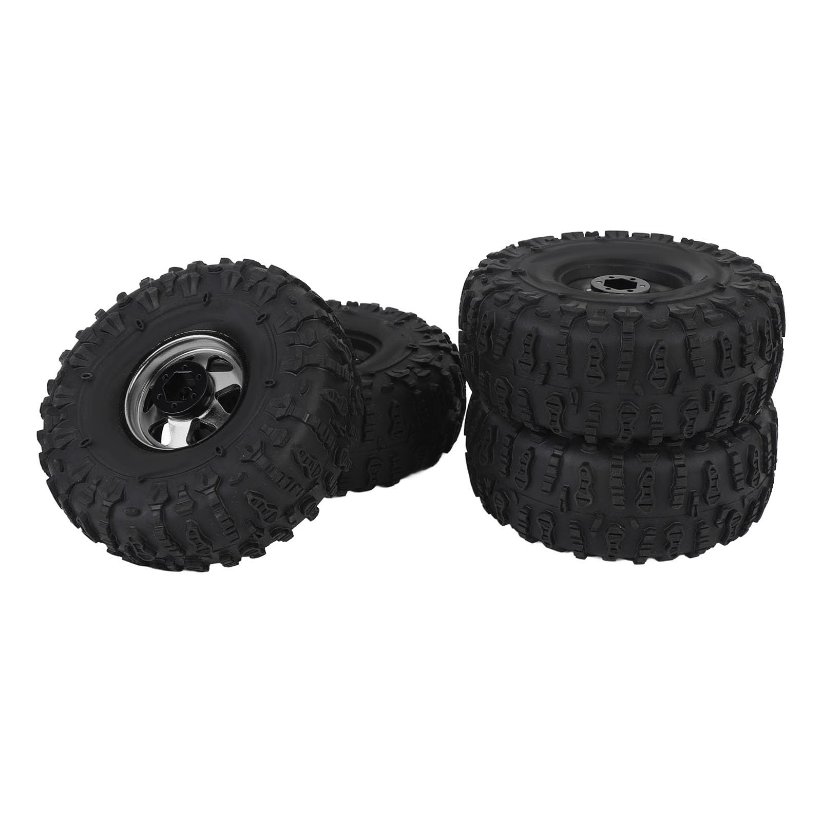POENVFPO 4 szt. Zestaw Opon do Gąsienic RC, 1,9-calowe Opony Gumowe z Metalowymi Obręczami kół z Głębokimi Rowkami, piastą sześciokątną, do Axial SCX10 D90 HPI (Kolor Ti)