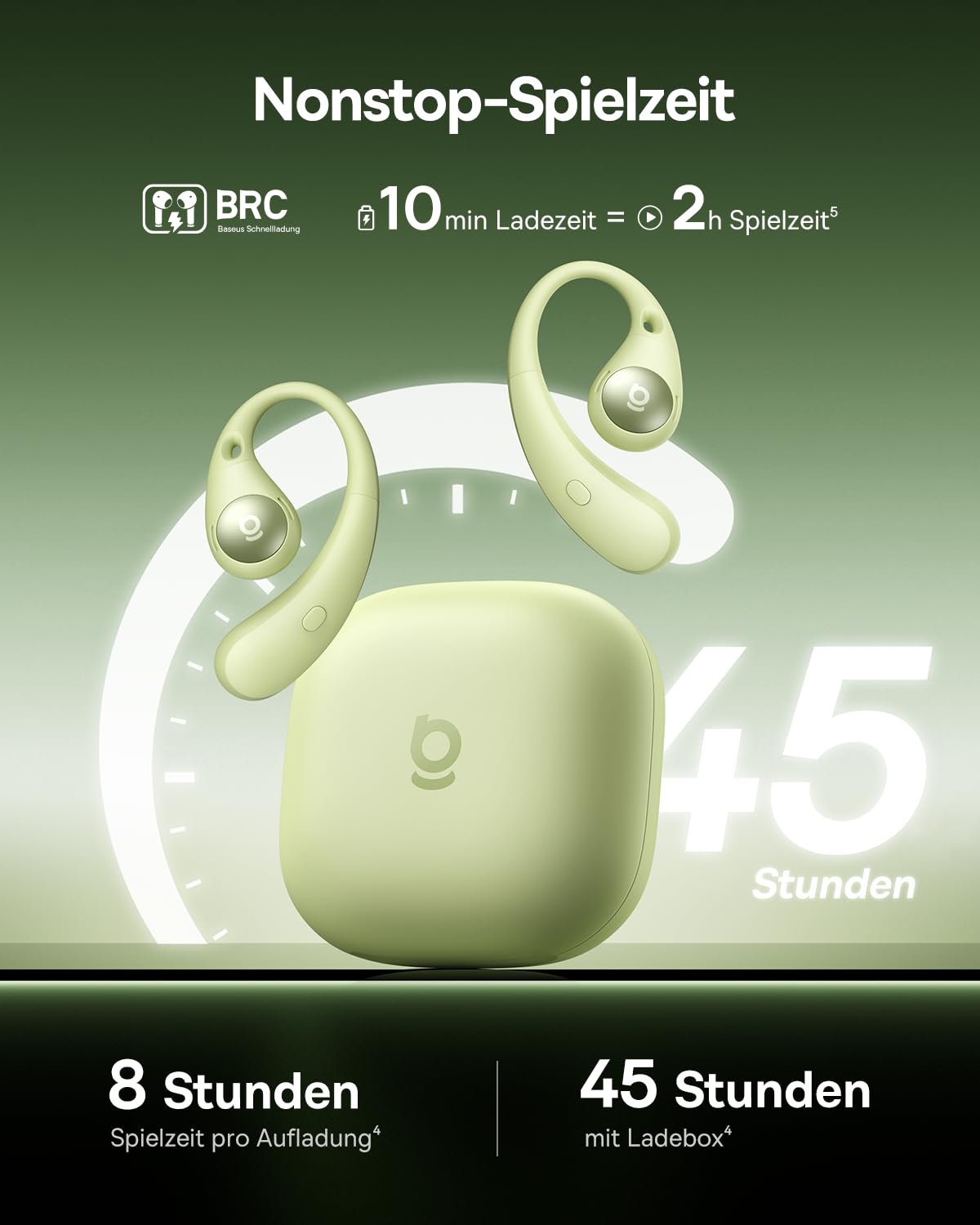 Baseus Eli Sport2 Open Ear Kopfhörer, Open Ear Headphones Sport mit S-Komfortkurve, 45H Playtime, SuperBass 2.0, IPX7, Bluetooth 6.0, 4-Mic KI-klare Anrufe, Sportkopfhörer für Fitness Laufen